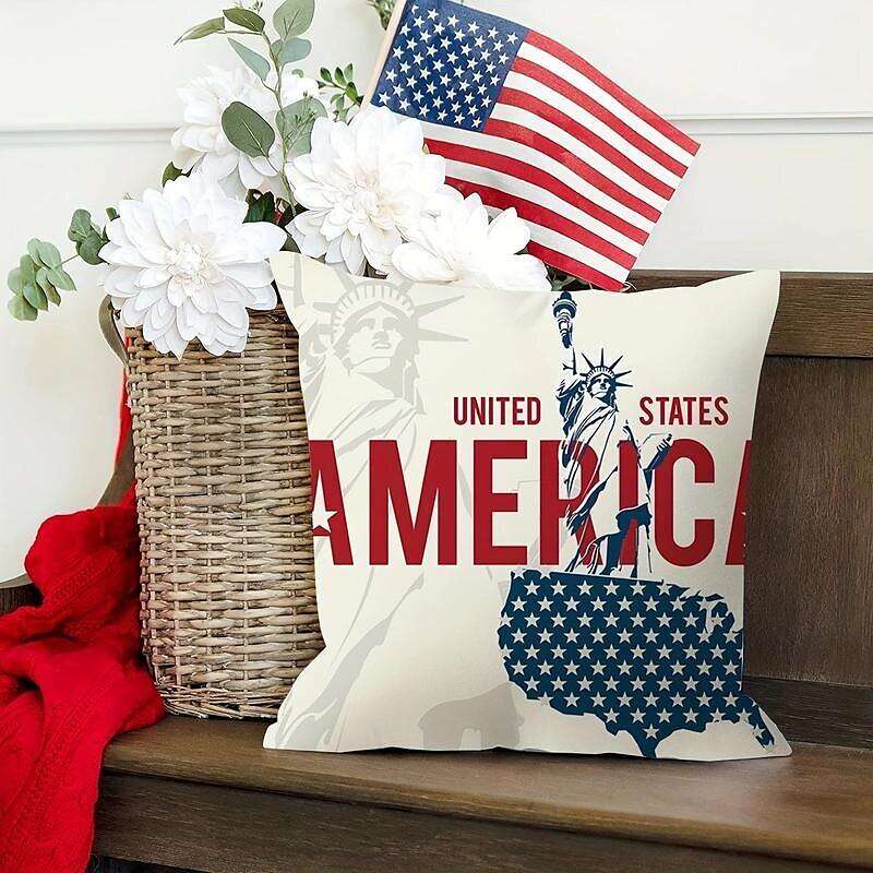 Independence Day Double Side Pillow Cover 4PC Soft Decorative Square Cushion Case Pillowcase for Bedroom Livingroom Sofa Couch Chair