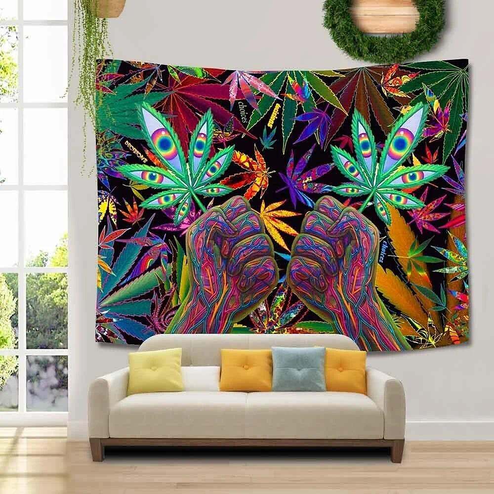 Trippy Leaf Weed Wall Tapestry Psychedelic Hippie