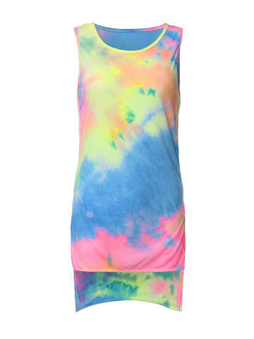 Women Tank Tops & Camis | Rainbow Print Irregular Hem O-Neck Sleeveless Cotton Tank Top - LQ60338