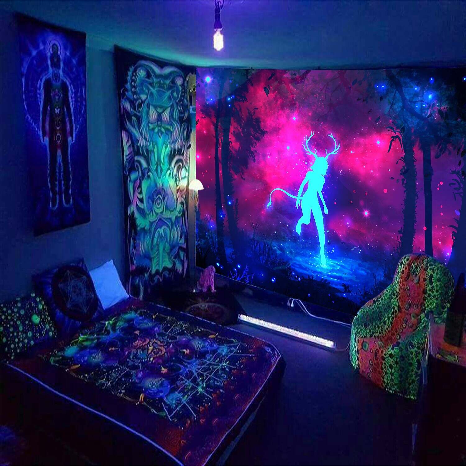 Cool Blacklight UV Reactive Wall Tapestry