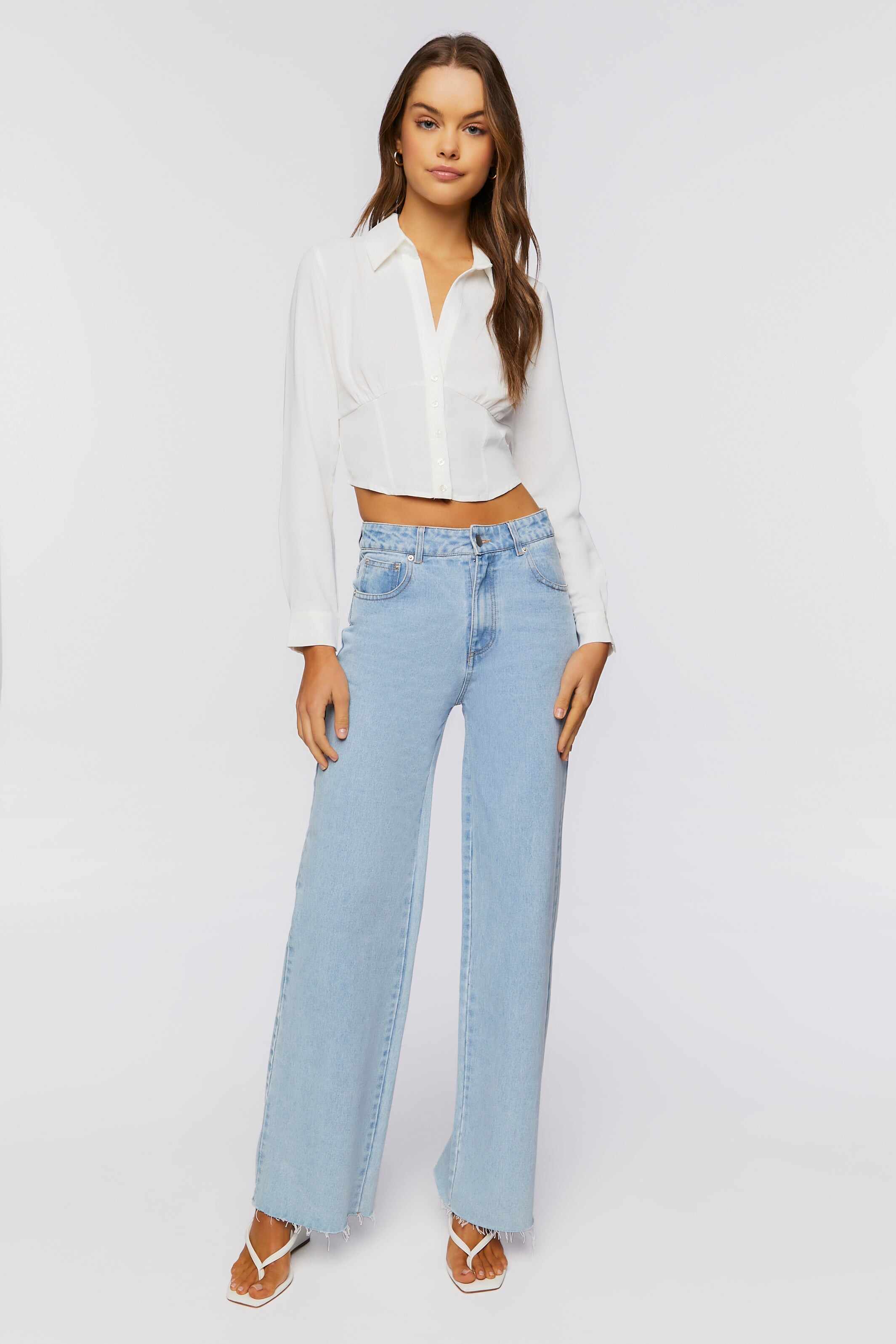 Women Apparel | Cropped Bustier Shirt White Forever21 - LZ23471