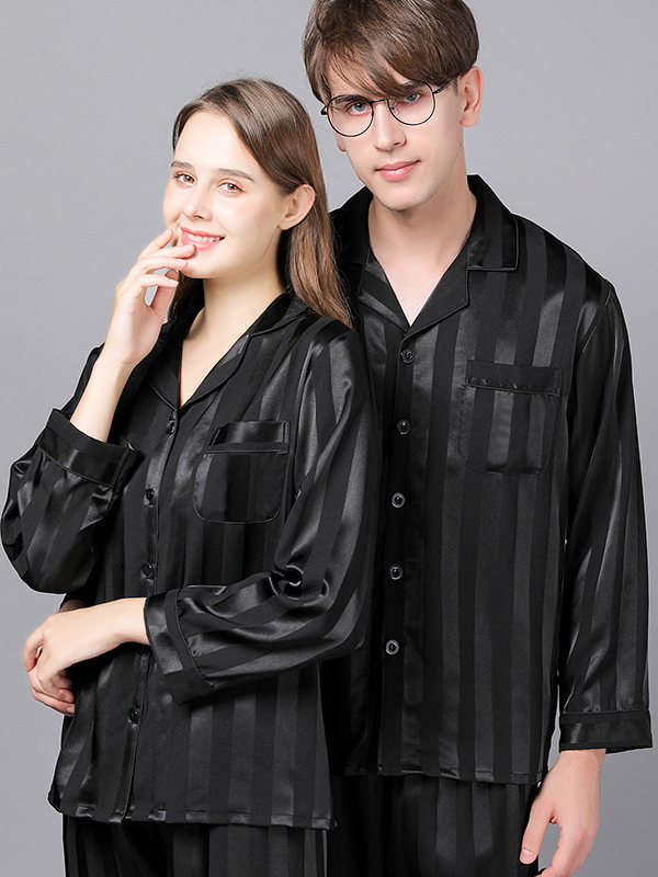 Regular Fit Ice Silk Casual Long Sleeve Couple Pajama Set