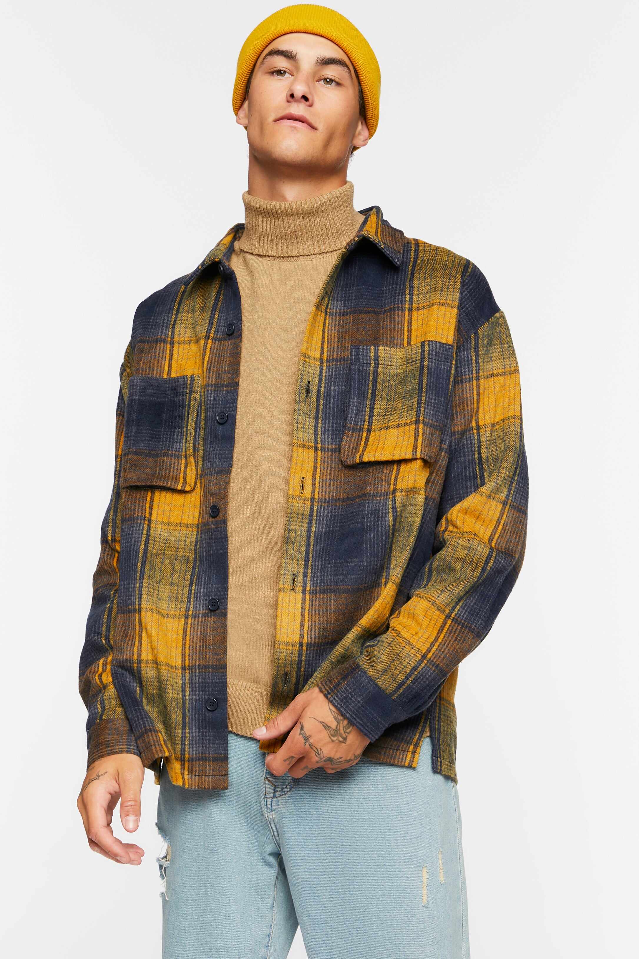 Men Apparel | Plaid Long-Sleeve Shirt Dark Blue Forever21 - LI40304