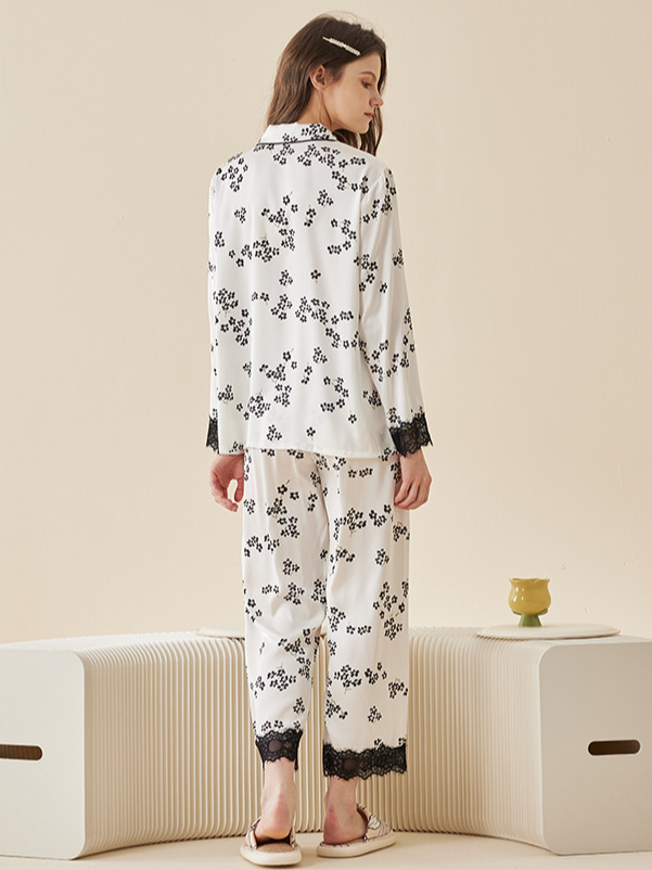 Shawl Collar Floral Loose Sexy Regular Sleeve Pajama Set