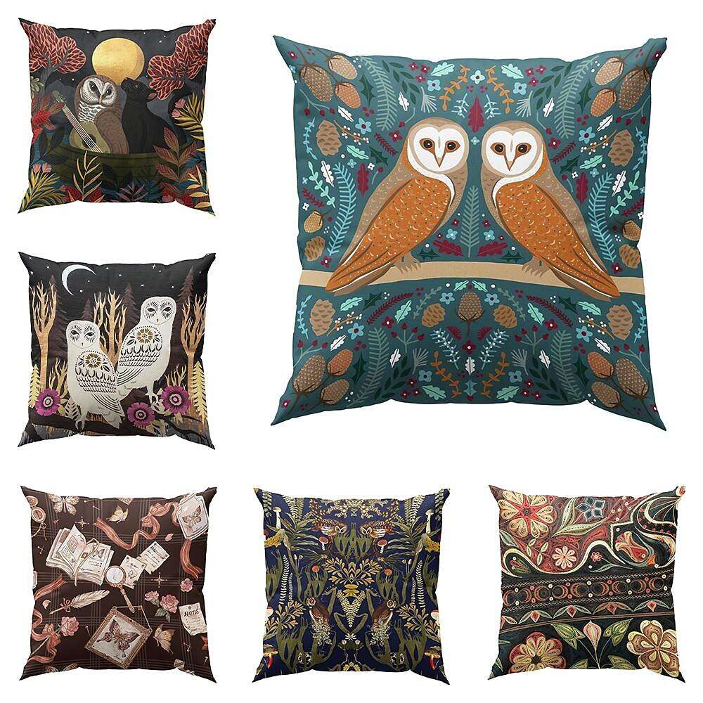 William Morris Owl Floral Plant Double Side Pillow Cover 4PC