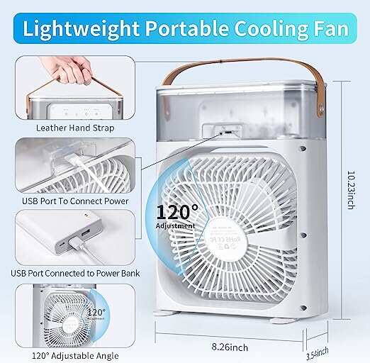 3 In 1 Air Cooling Fan Portable Fan Timer with Lights 5 Jets 3 Speeds