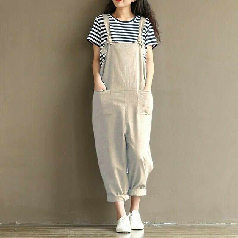 Women's Cotton Suspenders Casual Trousers