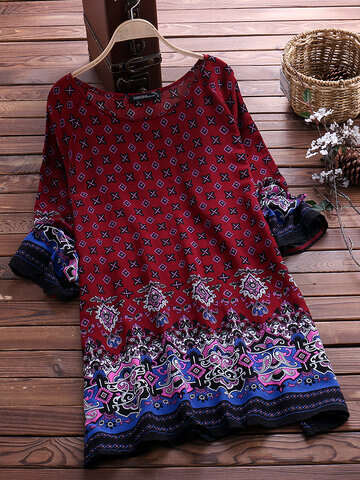 Women Other | Bohemian Printed O-Neck Mini Dresses - IF16548