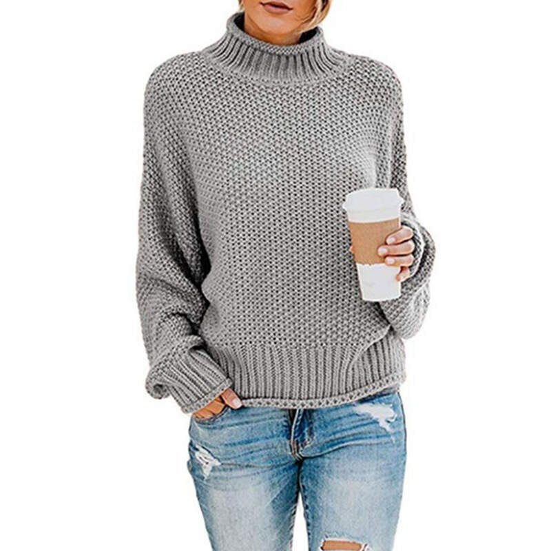 Knitted solid color turtleneck warm sweater