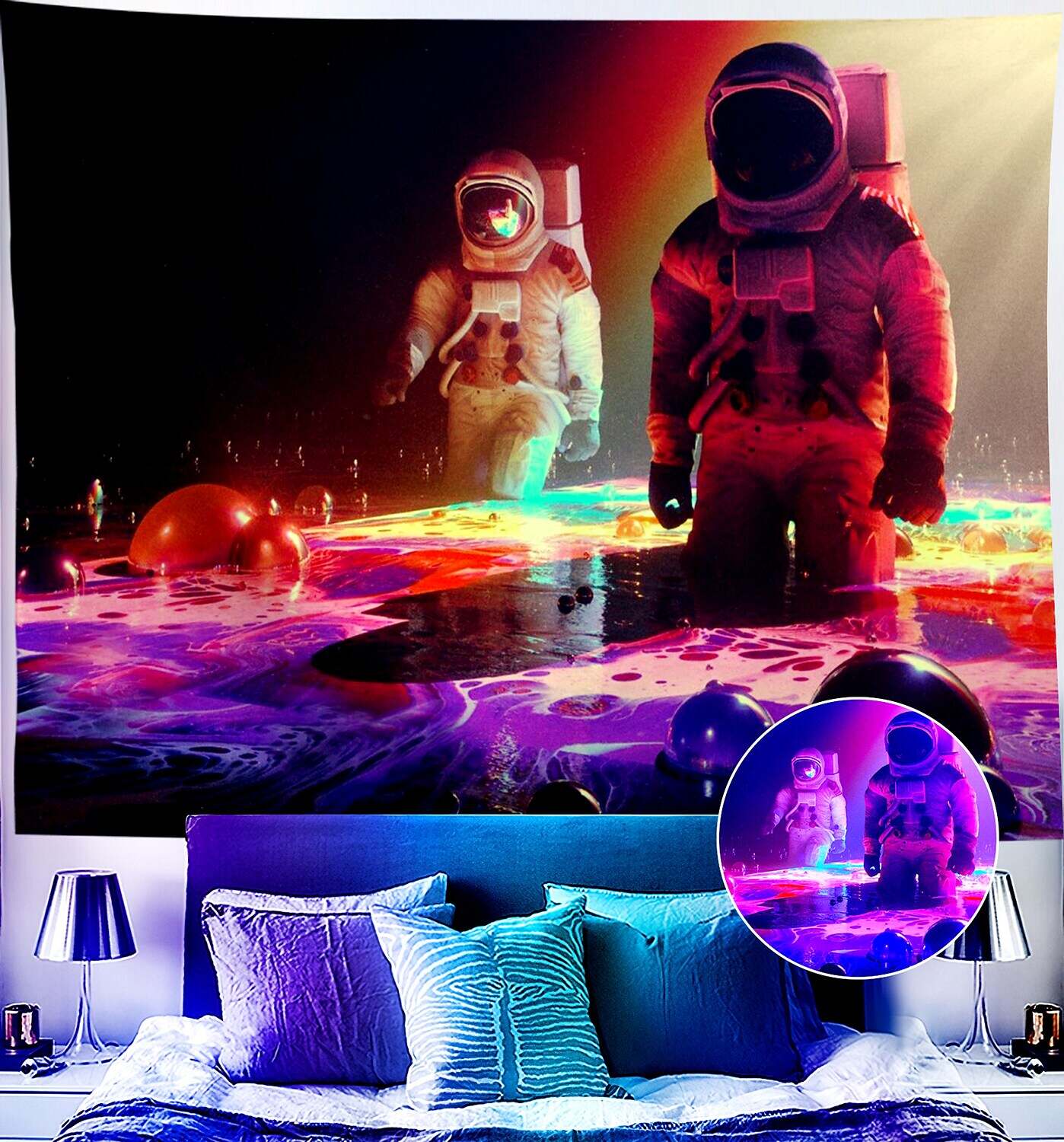 Astronaut Blacklight UV Reactive Wall Tapestry Universe Galaxy