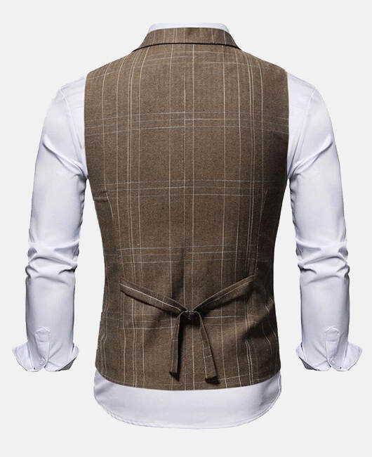 Retro Plaid Notch Lapel Single Breasted Slim Fit Blazer Vest