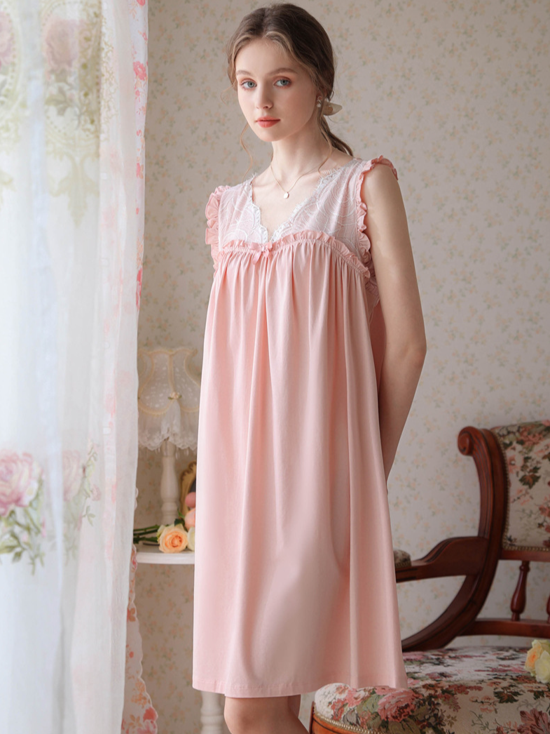 Loose Party V Neck Cotton Nightdress