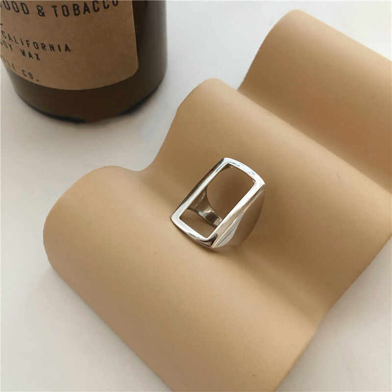 Foxanry Minimalist Silver ColorRings Fashion Simple Hollow Geometric Vintage Thai Silver Party Jewelry Gifts for Women