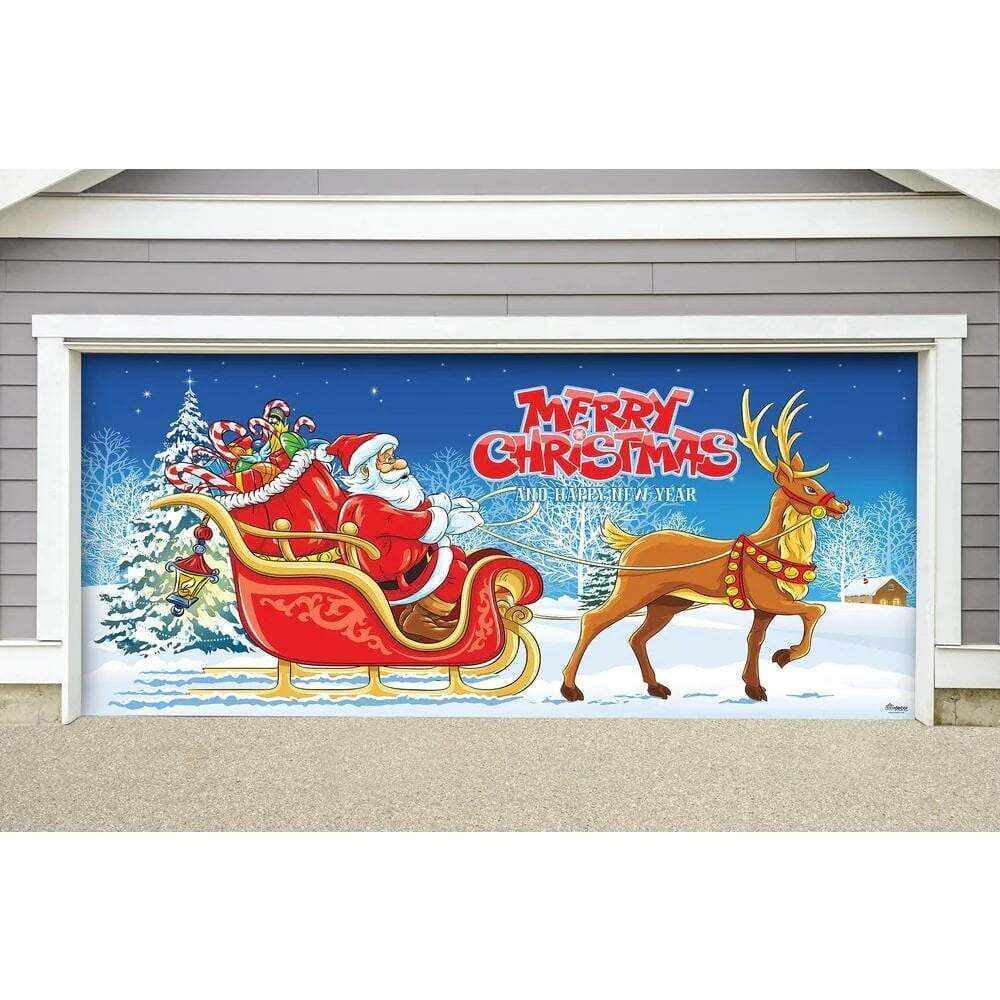 7 ft. x 16 ft. Santa's Sleigh Ride-Christmas Garage Door Decor  fo