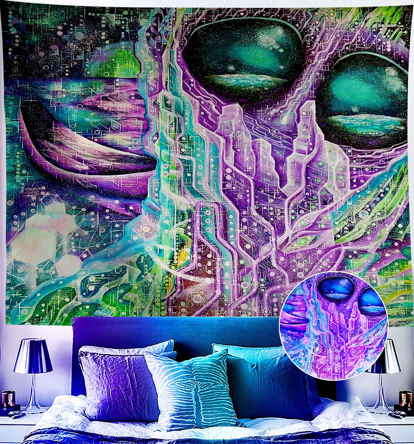 Trippy Blacklight UV Reactive Wall Tapestry Alien Psychedelic Butterfly