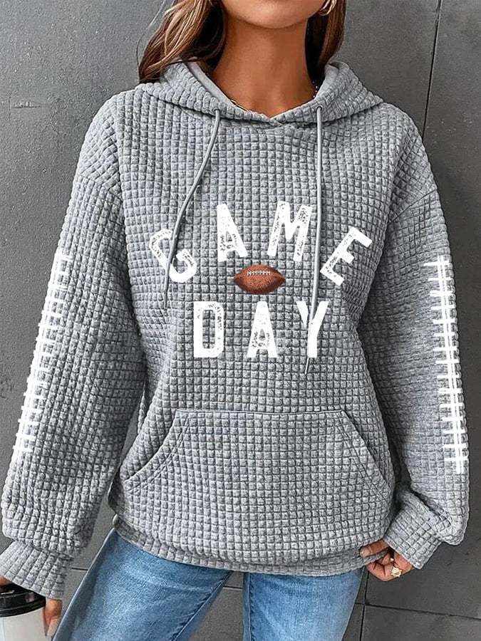 Women's Pumpkin Football Fall Print Waffle Hoodie- Buy 3 and get free shipping