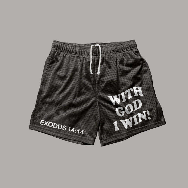 With God I Win Print Shorts