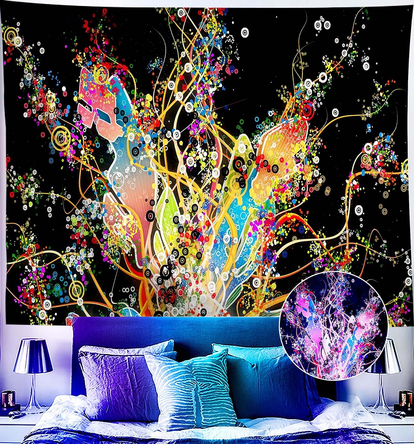 Trippy Blacklight UV Reactive Wall Tapestry Alien Psychedelic Colorful