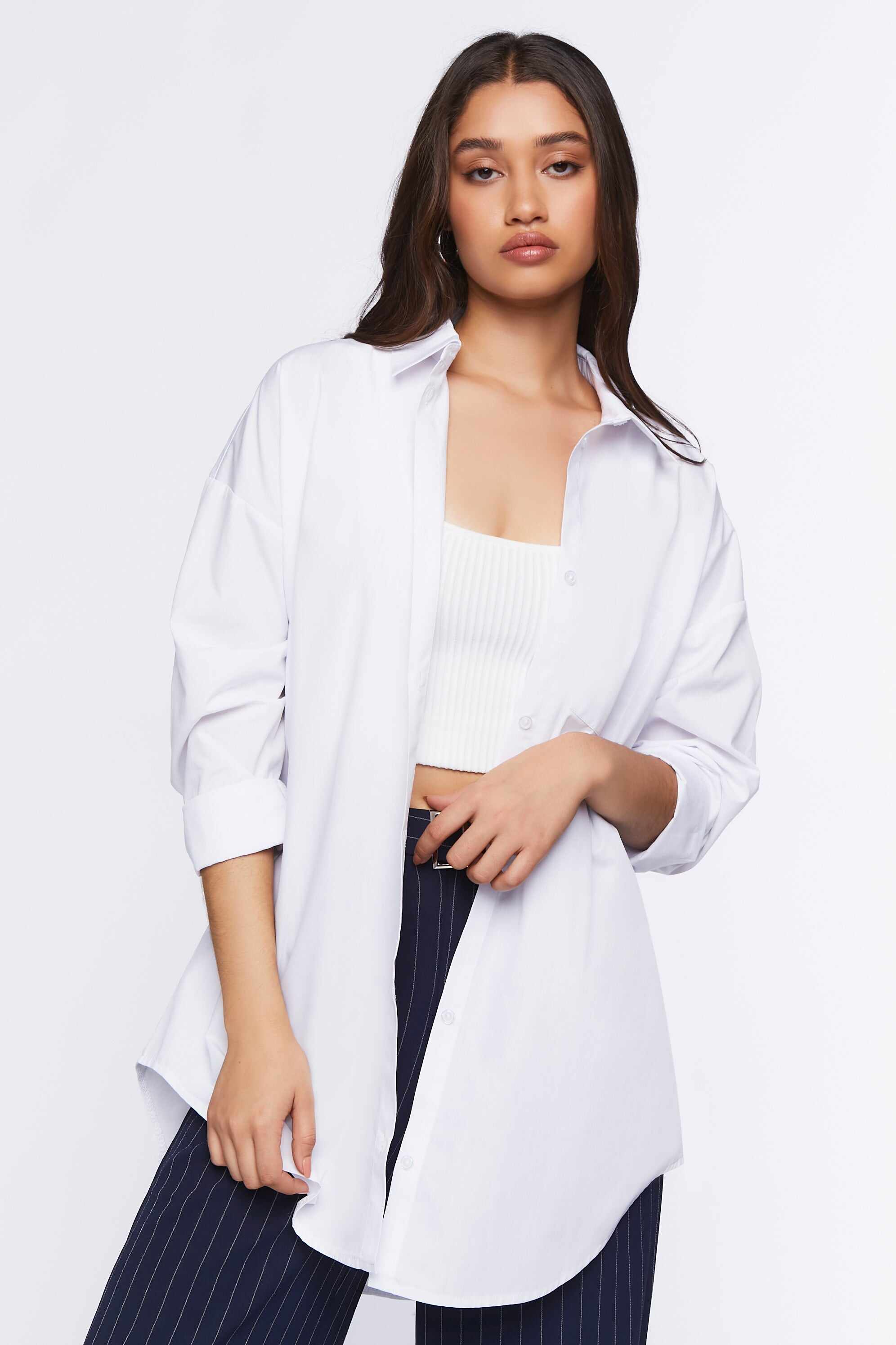 Women Apparel | Oversized Longline Poplin Shirt Dark Brown Forever21 - ZJ71901