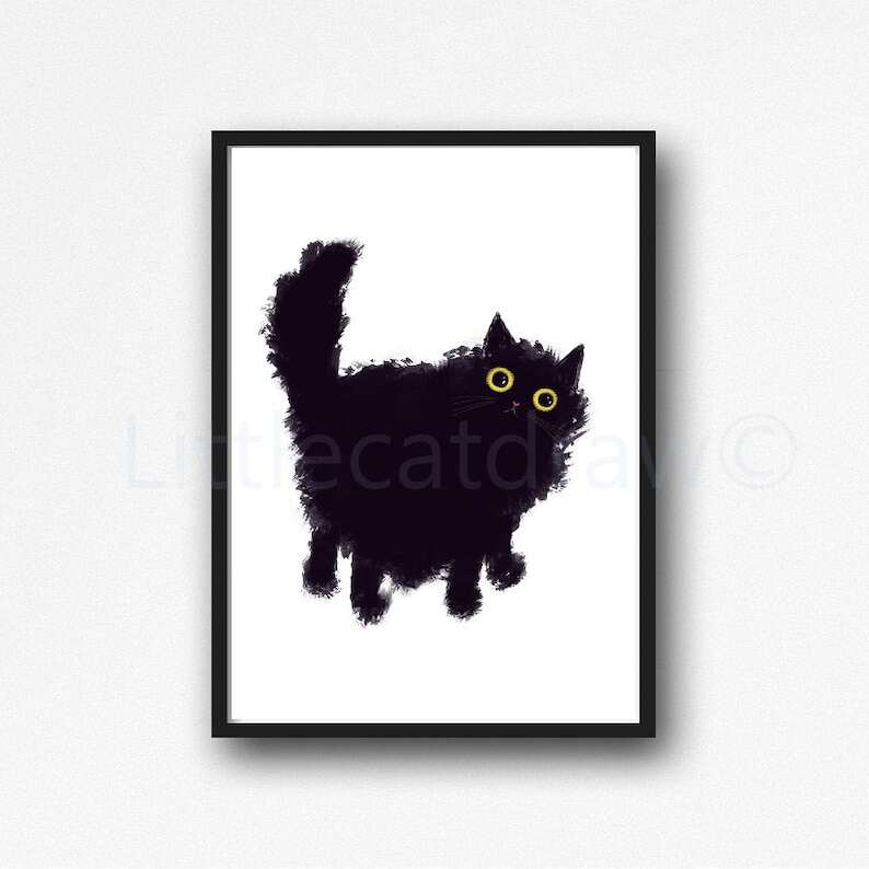 Black Cat Print Painting Print Cat Lover Gift Cat Decor Cat Art Decor Wall Art Home Decor Cat Lover Gift Unframed Select Your Print