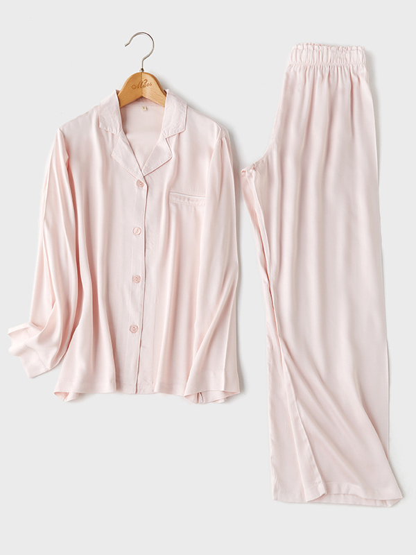 Shawl Collar Plain Elegant Long Sleeve Pajama Set