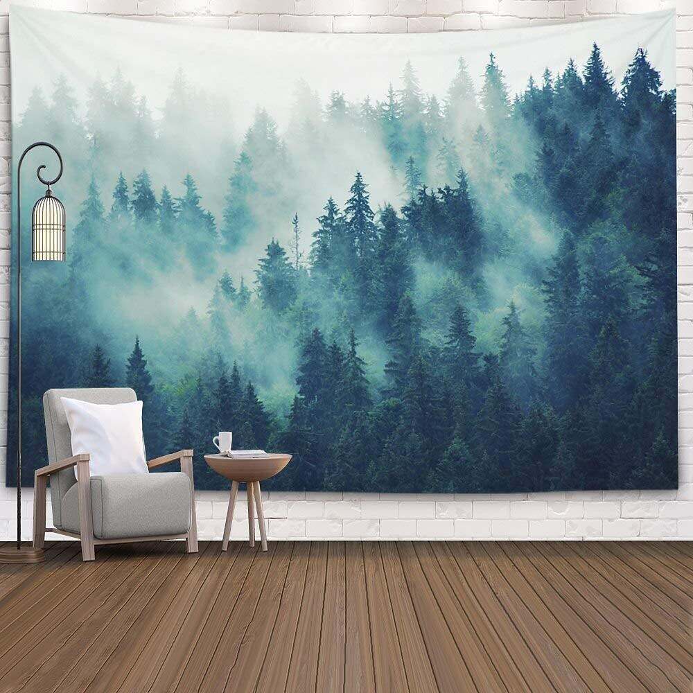 Nature Wall Tapestry Art Decor Landscape Magical Green Mistry Forest