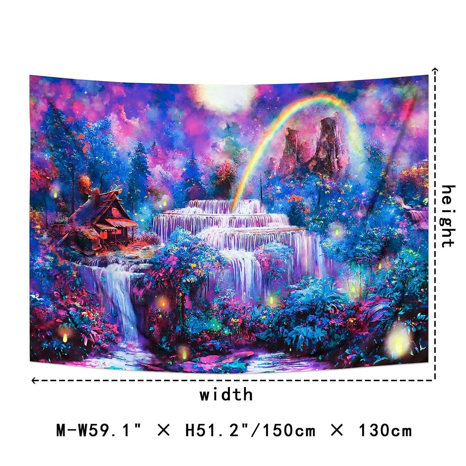 Blacklight Tapestry UV Reactive Trippy Wonderland Misty Forest Nature Landscape