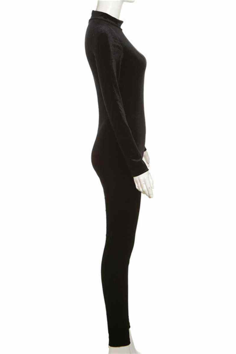 Black Casual Solid Basic Half A Turtleneck Skinny Jumpsuits