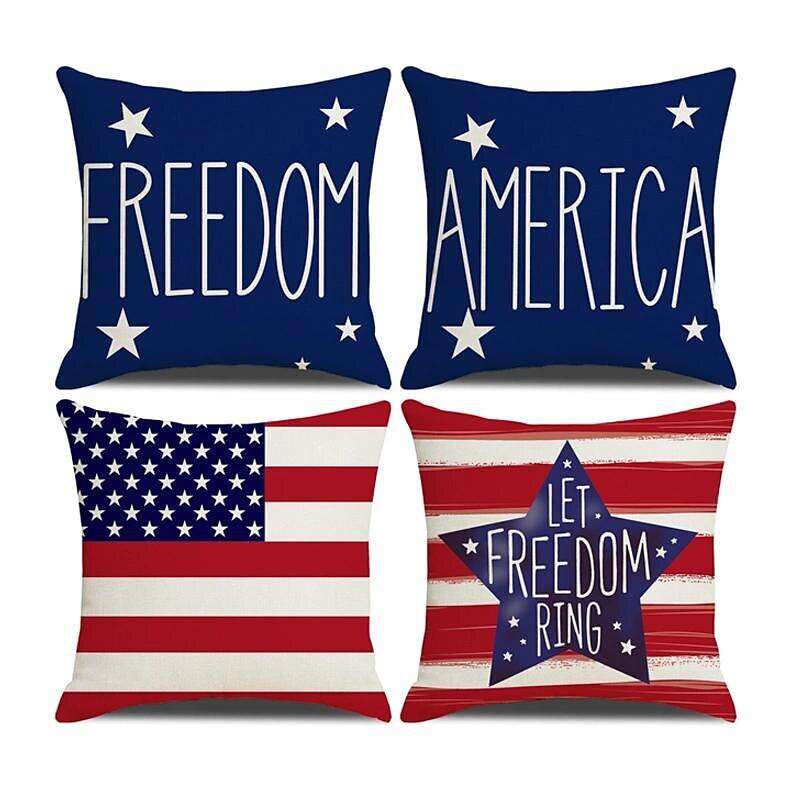 Independence Day Double Side Pillow Cover 4PC Soft Decorative Square Cushion Case Pillowcase for Bedroom Livingroom Sofa Couch Chair