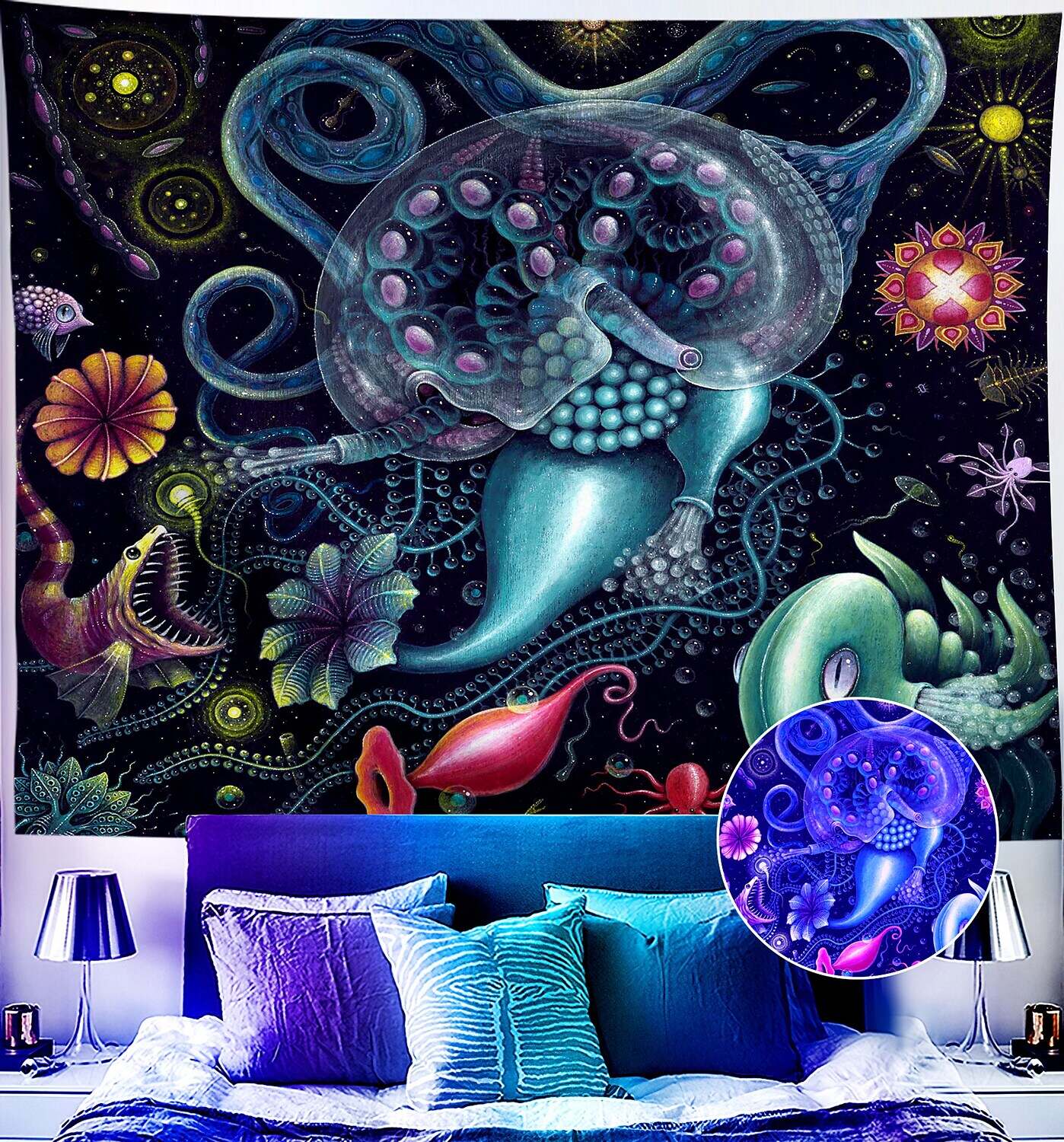 Trippy Blacklight UV Reactive Wall Tapestry Alien Psychedelic Butterfly