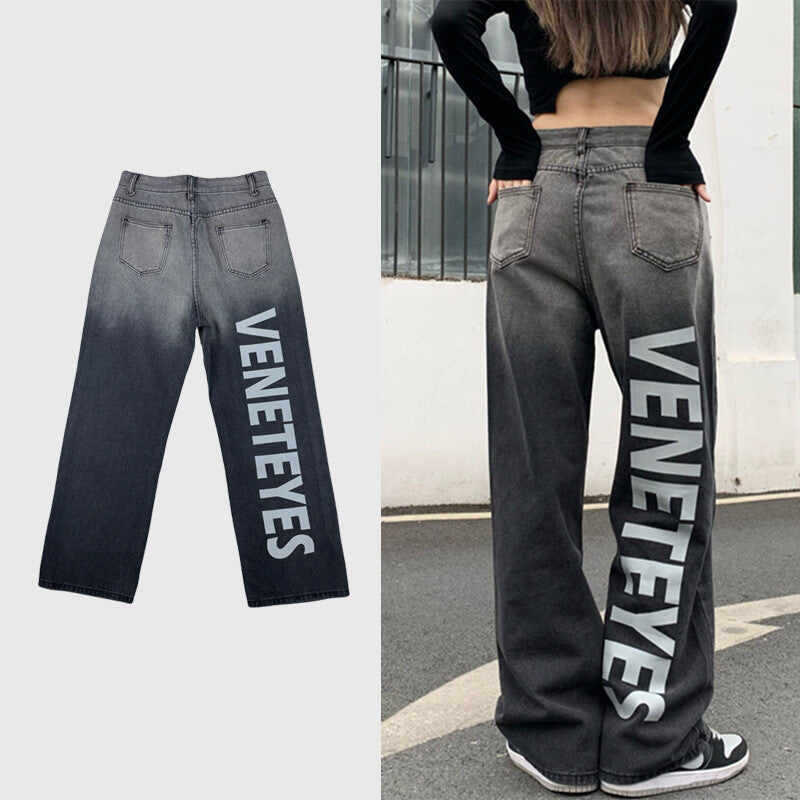 Tide Brand Ins Retro Letters Jeans