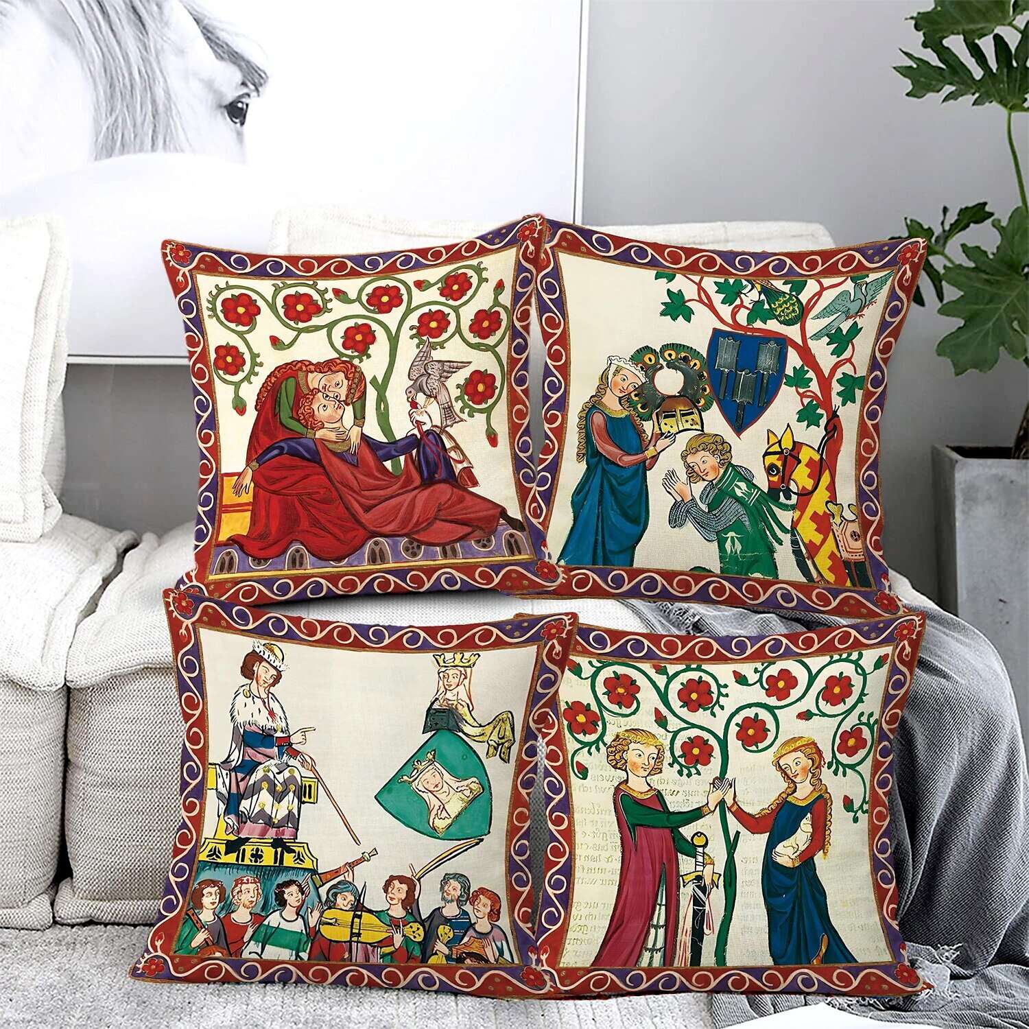 Medieval Codex Double Side Pillow Cover 4PC Soft Decorative Square Cushion Case Pillowcase for Bedroom Livingroom Sofa Couch Chair