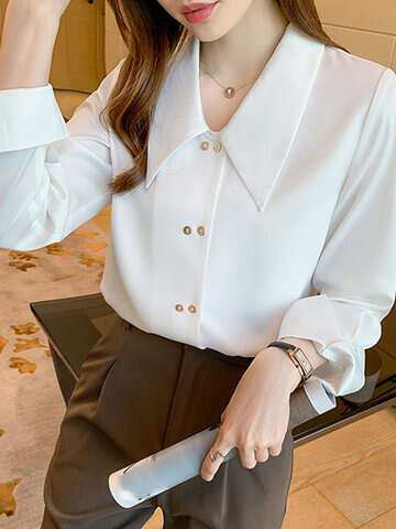 Women Blouses & Shirts | Solid Long Sleeve Lapel Shirt For Women - US26492