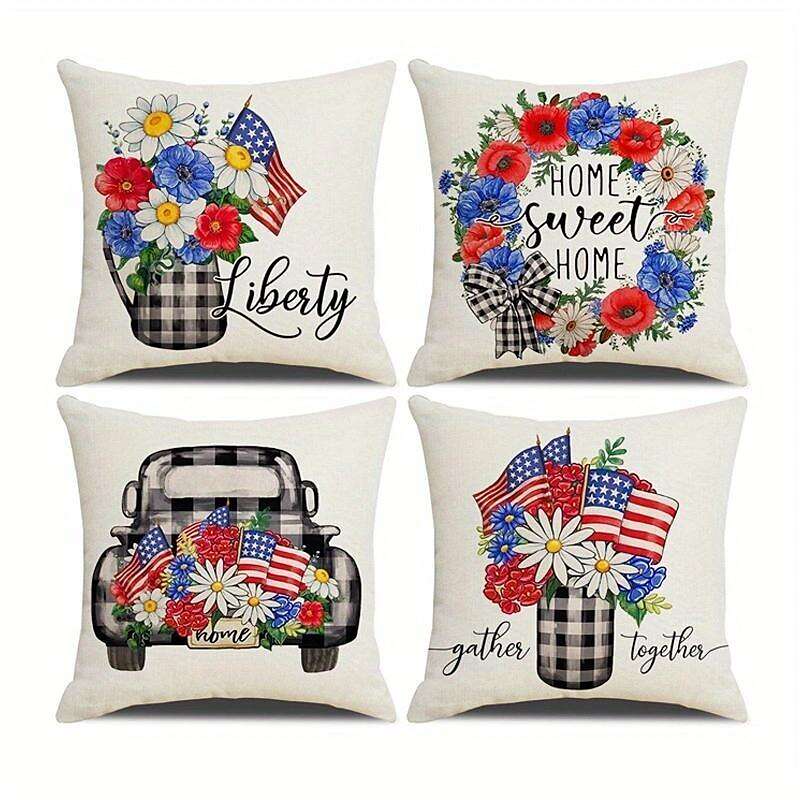 Independence Day Double Side Pillow Cover 4PC Soft Decorative Square Cushion Case Pillowcase for Bedroom Livingroom Sofa Couch Chair