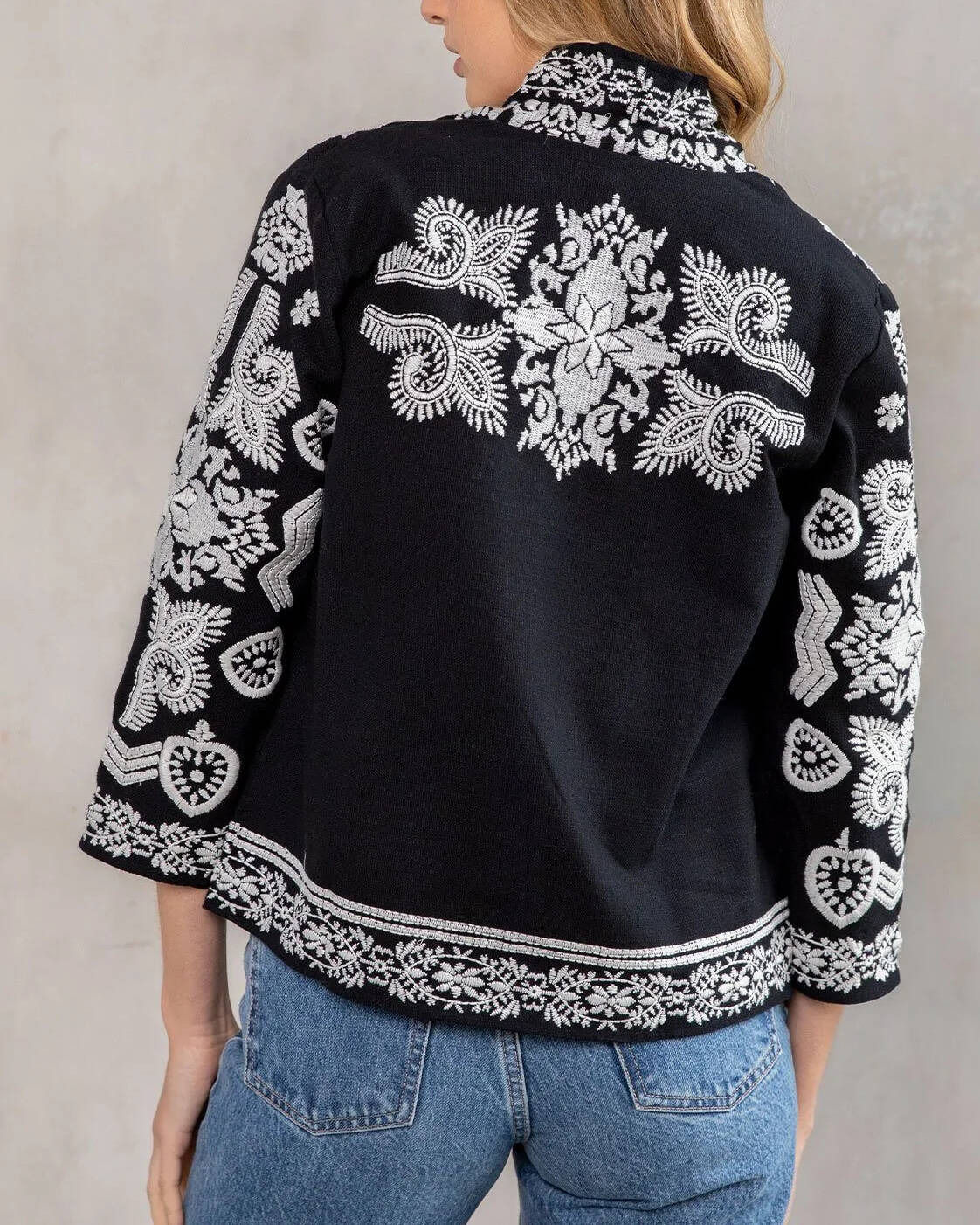 embroidered velvet cardigan jacket