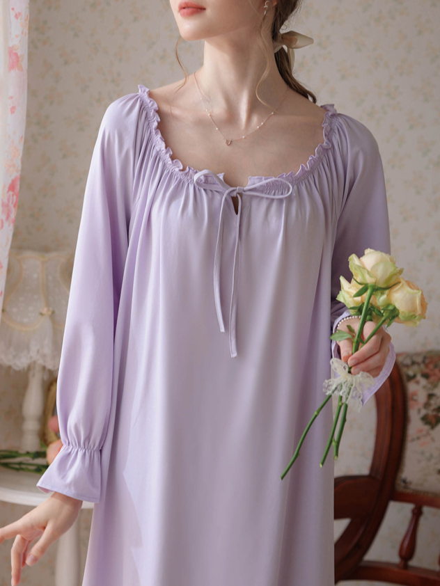 Vacation Flare Sleeve Cotton Crew Neck Plain Nightdress