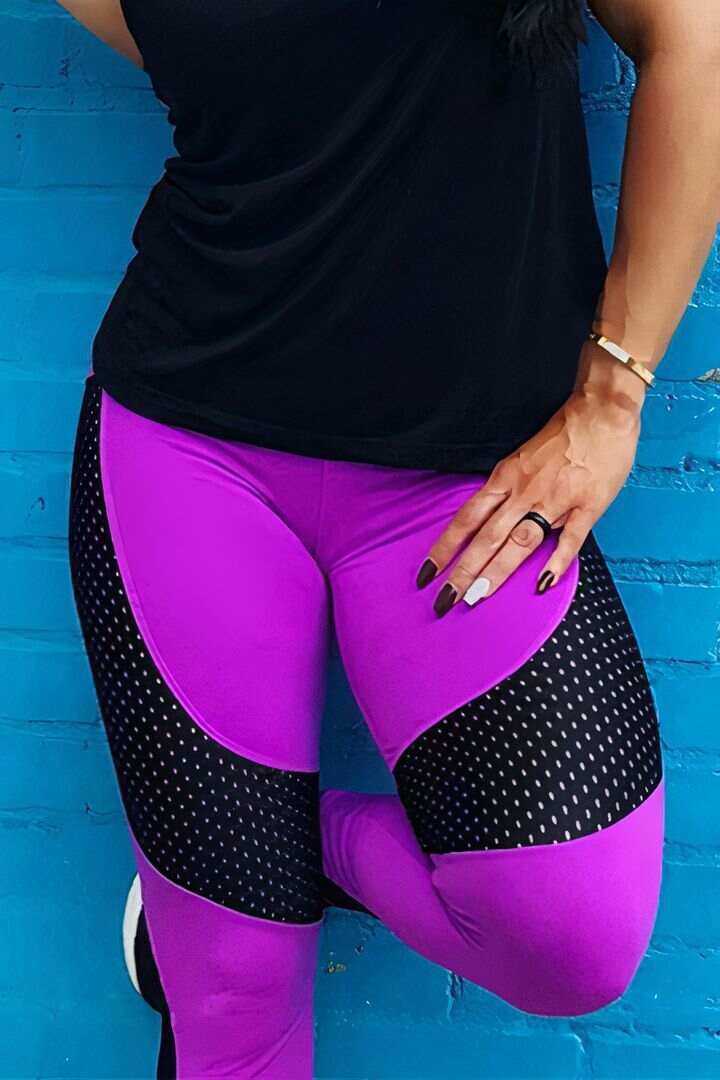 Contrast Mesh Hollow Out Sports Leggings