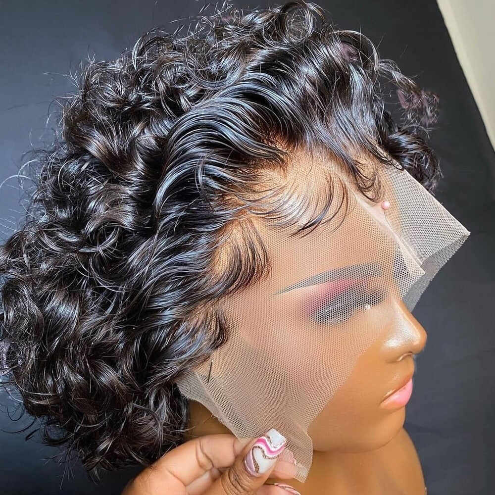 Pixie Cut Wig Short Curly Human