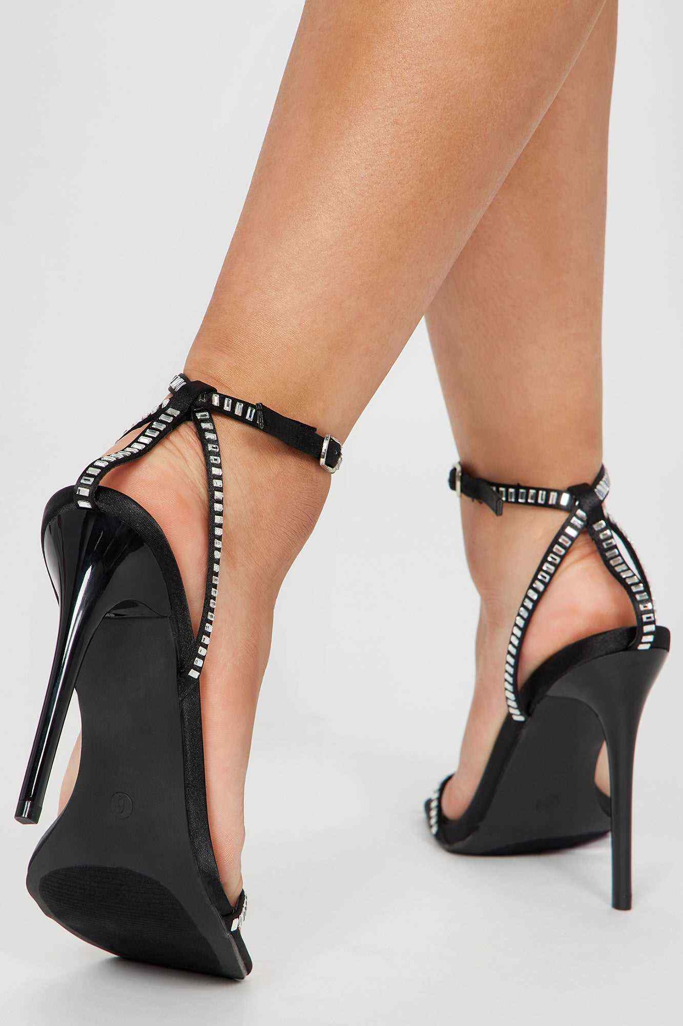 No Love Embellished Square Toe Heels   Black