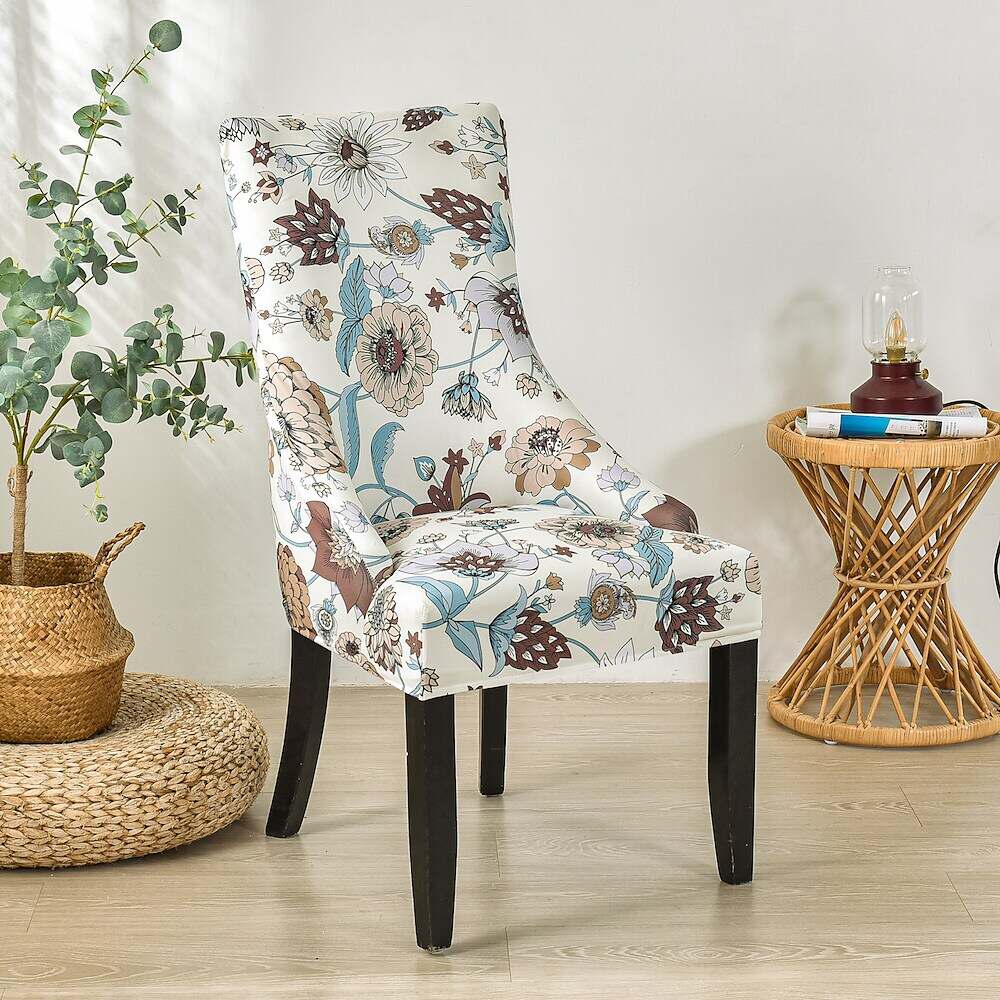 Stretch Wingback Chair Cover Boho/Flower Pattern