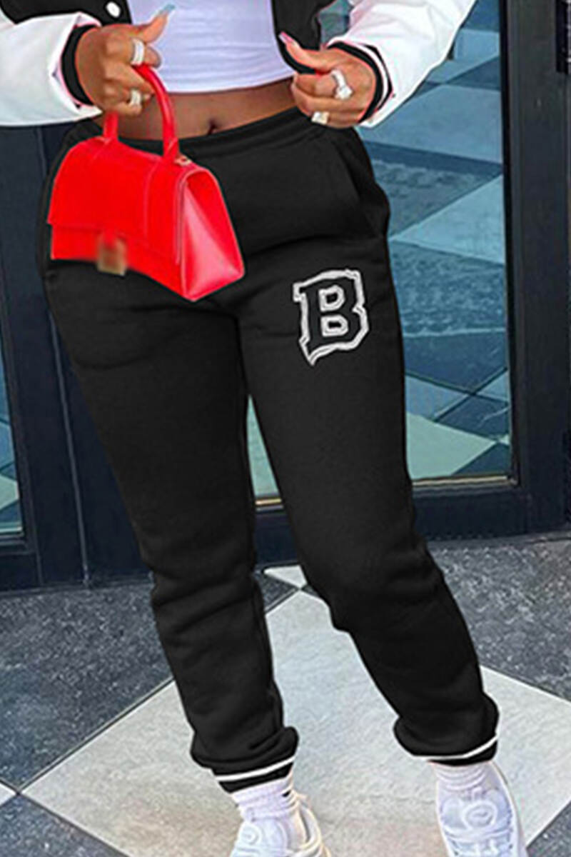 Black Casual Letter Patchwork Skinny Low Waist Conventional Positioning Print Bottoms