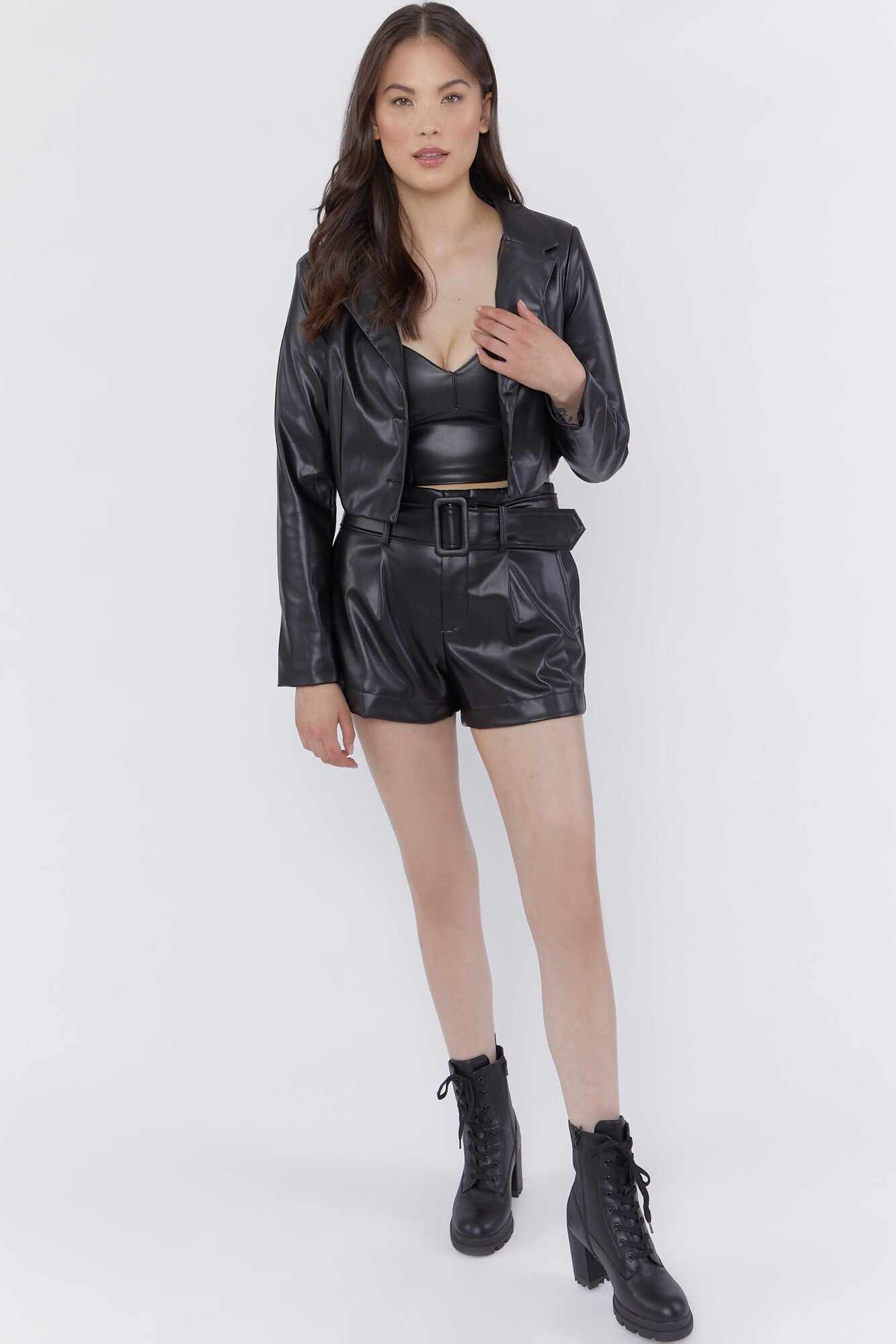 Women Apparel | Faux Leather Belted Shorts Black Forever21 - MO06743
