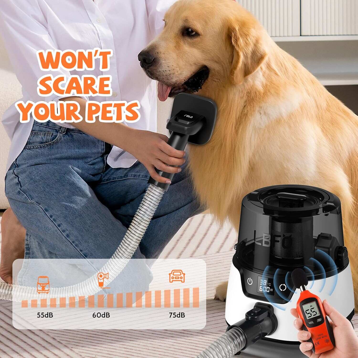 Dog Grooming Vacuum, Pet Grooming Vacuum and Dog Dryer with 6 Pet Grooming Tools, 600w Dog Grooming Kit with 3L Dust Cup, Low Noise Pet Hair Vacuum with Dog Clippers for Grooming