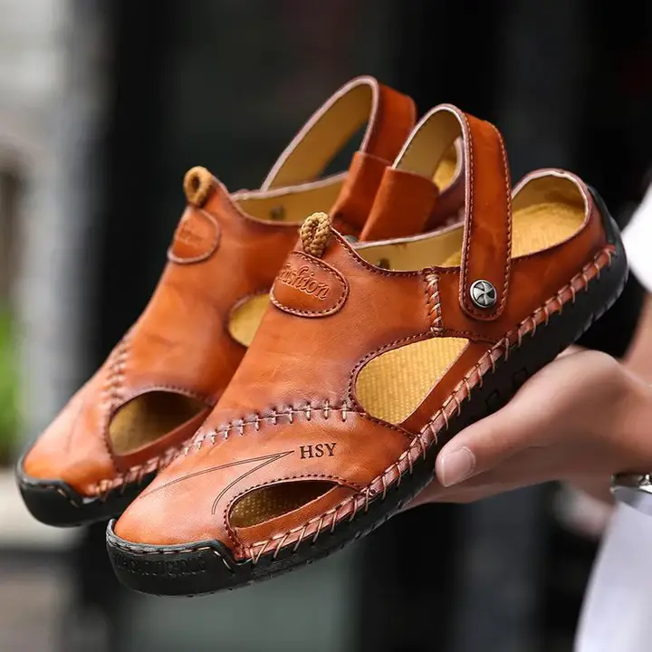 Men's Hand Stitching Soft Outdoor Closed Toe Leather Sandals