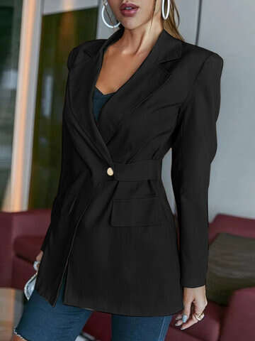 Women Blazers | Asymmetrical Solid Long Sleeve Lapel Casual Women Blazer - IW64622