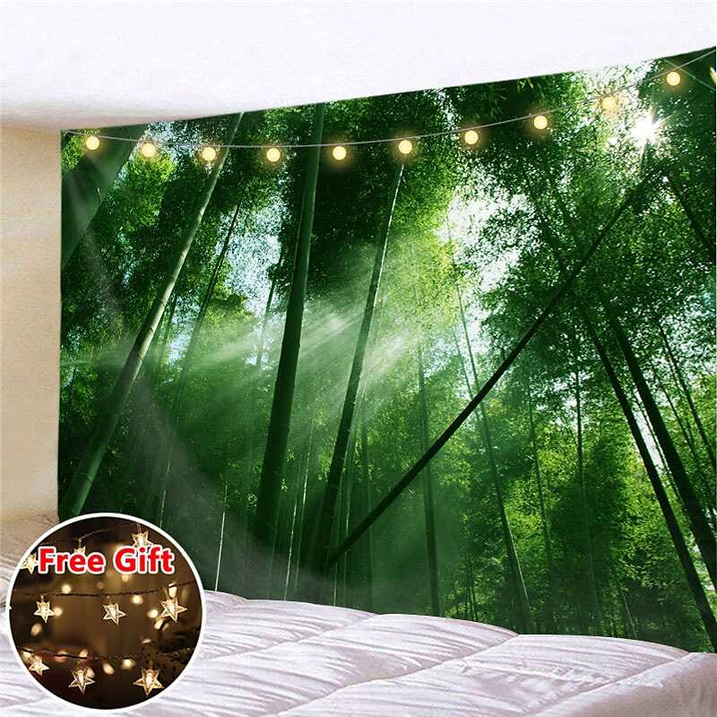 Landscape LED Lights Wall Tapestry Art Decor Forest Print