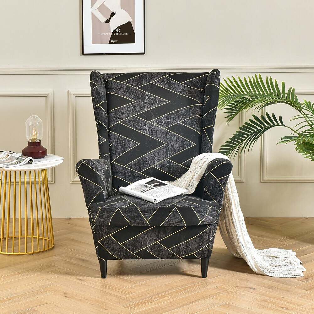 Stretch Wingback Chair Cover IKEA STRANDMON with Seat Cushion Cover