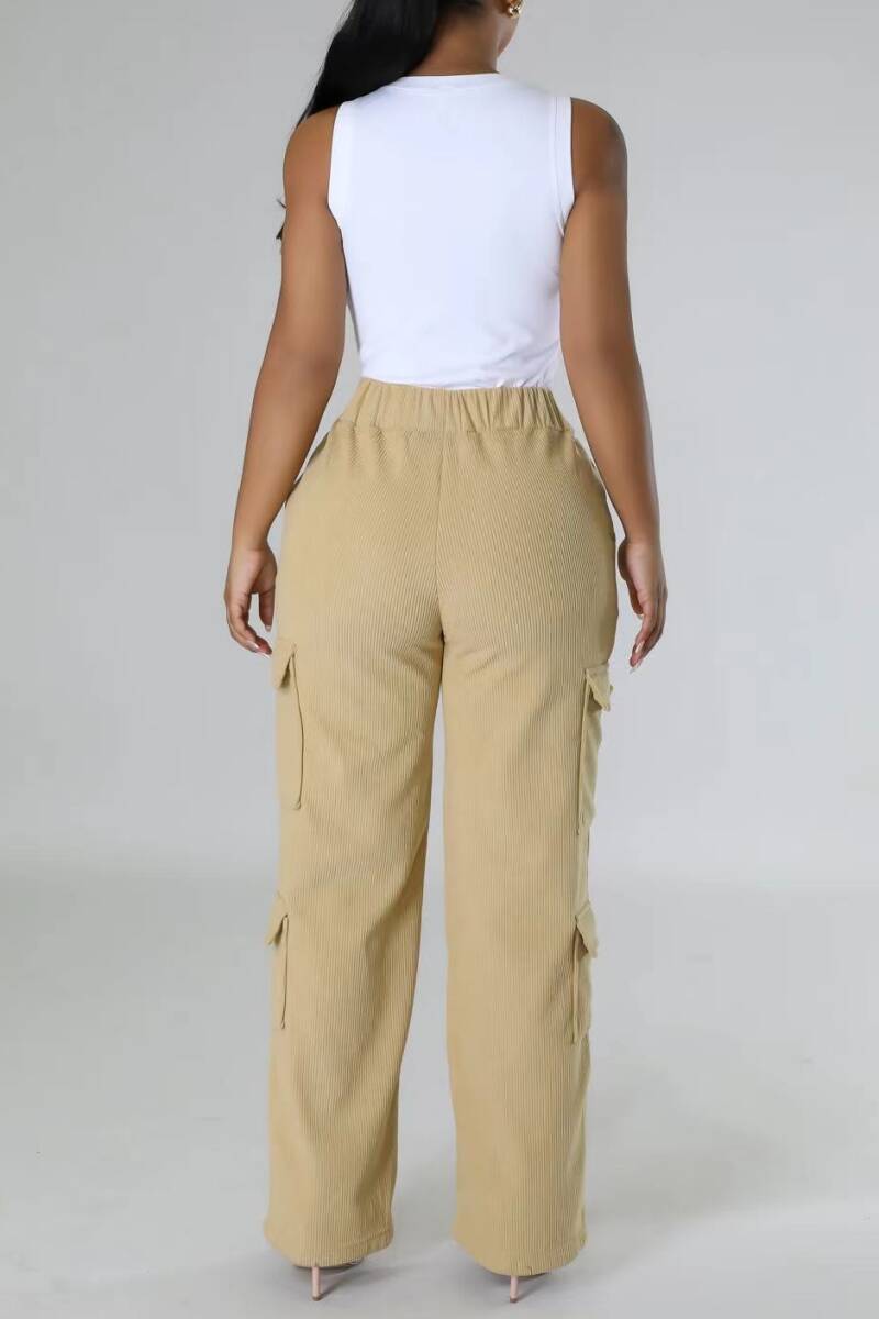 Army Green Casual Solid Patchwork Regular High Waist Conventional Solid Color Trousers