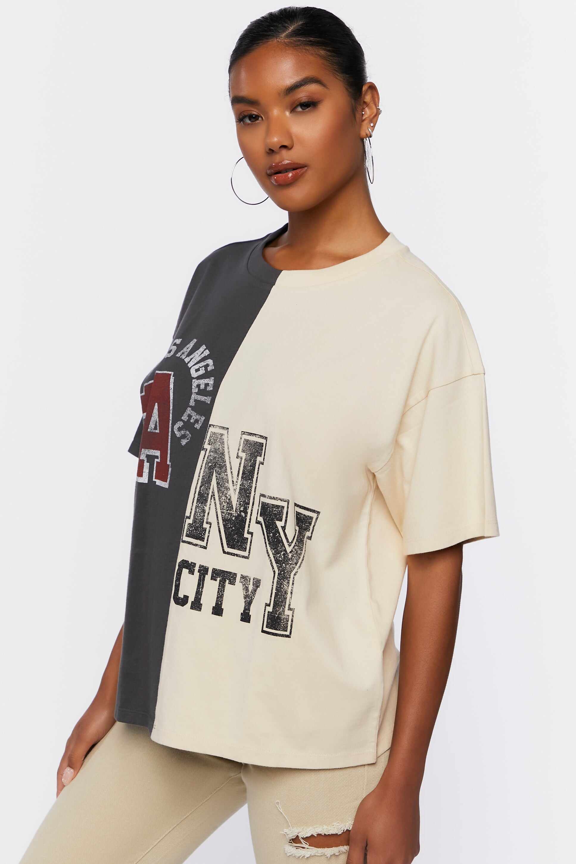 Women Apparel | Reworked LA & NY Graphic Tee Charcoal Forever21 - YF33604