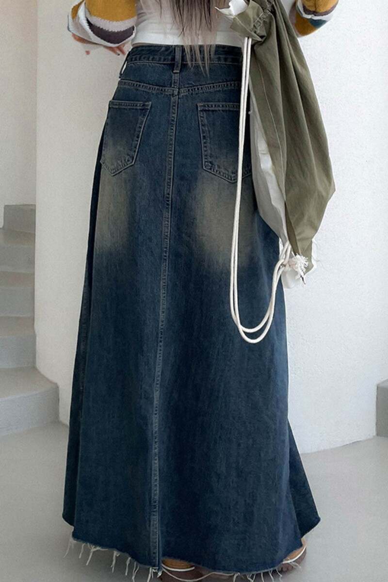 Blue Casual Solid Patchwork High Waist Regular Denim Skirts